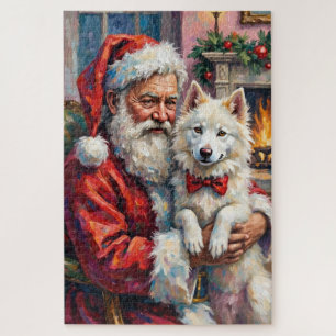 Puzzle Père Noël tenant l'art de Noël Samoyède