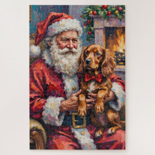 Puzzle Père Noël tenant l'art de Noël Sussex Spaniel