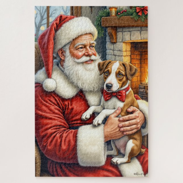 Puzzle Père Noël tenant un Chesapeake Bay Terrier (Vertical)