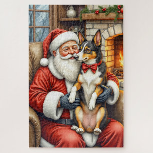 Puzzle Père Noël tenant un Kelpie australien à Noël