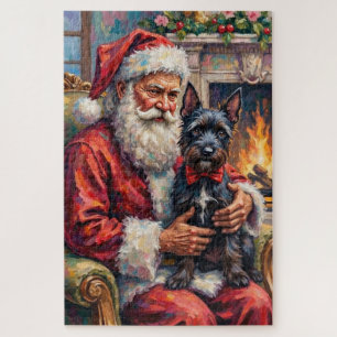 Puzzle Père Noël tenant un terrier écossais - Art de Noël