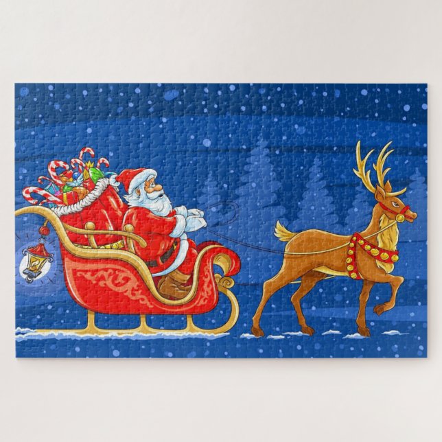 Puzzle Père Noël, traîneau et rennes (Horizontal)