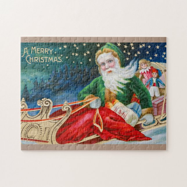 Puzzle Père Noël vintage à Sleigh Joyeux Noël (Horizontal)