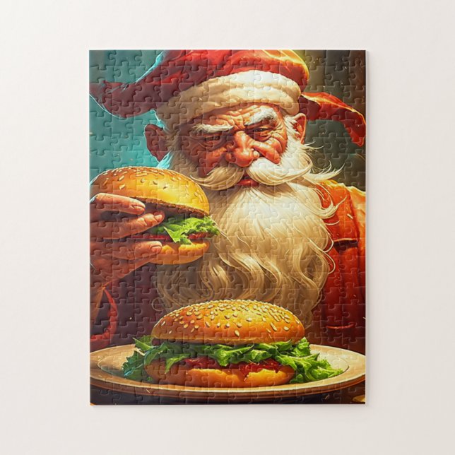 Puzzle Père Noël vintage avec hamburger (Vertical)