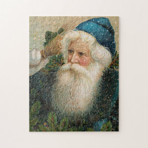 Puzzle Père Noël vintage avec le casquette bleu