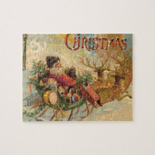 Puzzle Père Noël vintage dans son traîneau à rennes