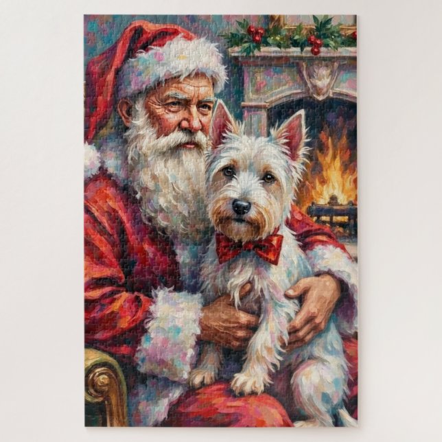 Puzzle Père Noël West Highland White Terrier Noël (Vertical)