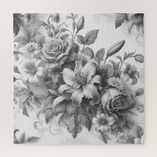 Puzzle Perfection florale noire et blanche (Vertical)