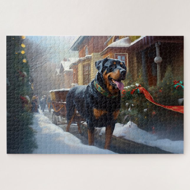 Puzzle Période de fêtes de Noël Rottweiler (Horizontal)