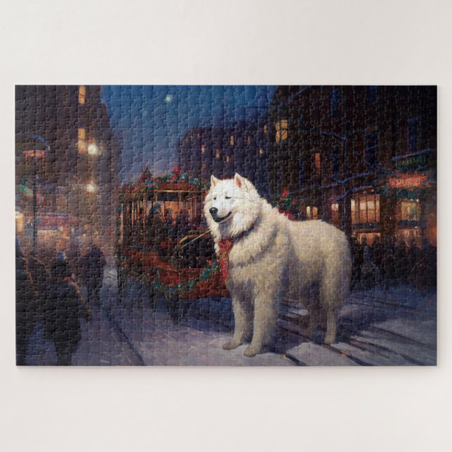 Puzzle Période de fêtes de Noël Samoyède (Horizontal)