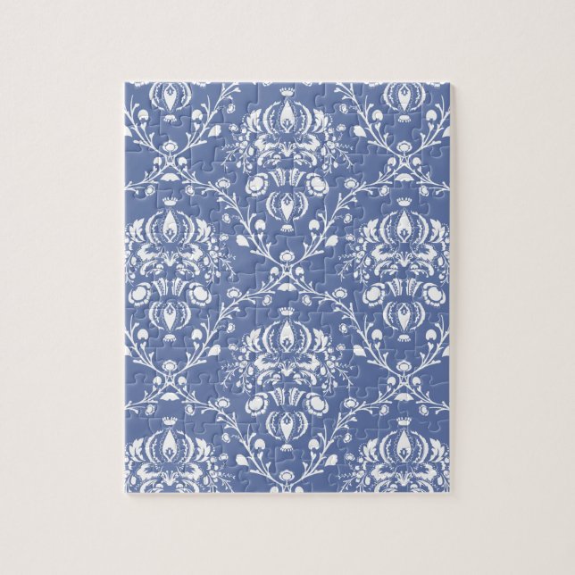 Puzzle Périwinkle bleu et blanc Damas (Vertical)