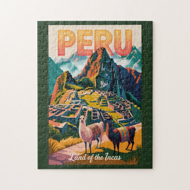 Puzzle Pérou Machu Picchu Illustration Art de Voyage Vint (Vertical)