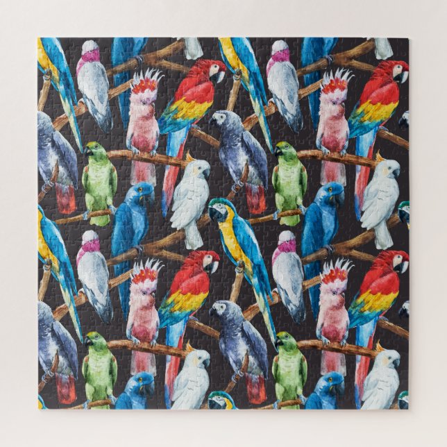 Puzzle Perroquet : papier peint d'aquarelle tropicale. (Vertical)