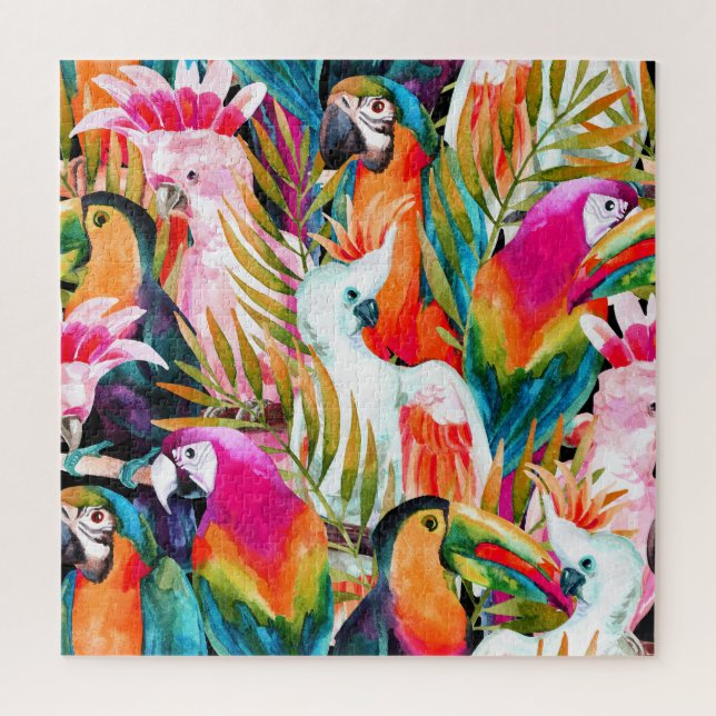 Puzzle Perroquets d'aquarelle : Motif Tropical (Vertical)