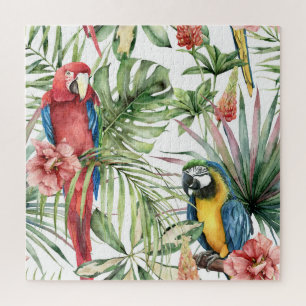 Puzzle Perroquets tropicaux, hibiscus : motif d'aquarelle