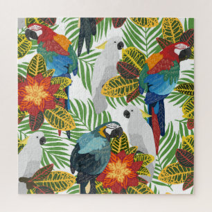 Puzzle Perroquets tropicaux, motif vintage sans soudure.