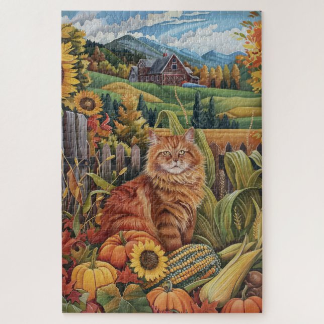 Puzzle Perse Chat Automne Récolte Thanksgiving (Vertical)