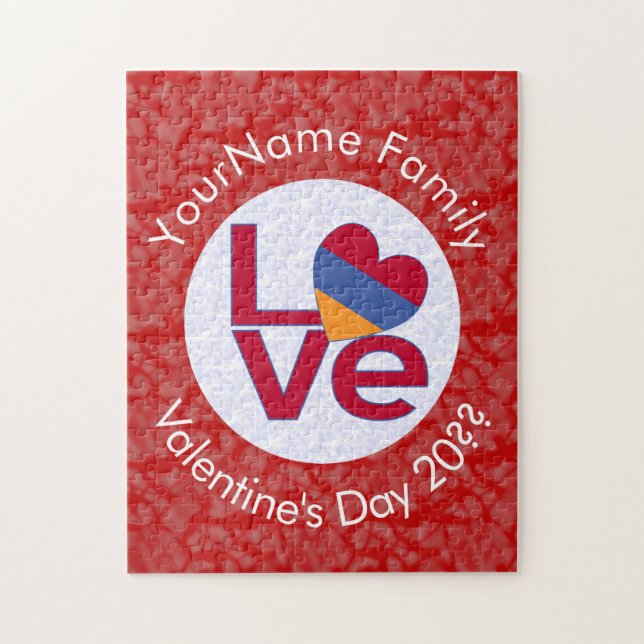 Puzzle Personalized Armenian Red Letters LOVE Flag (Vertical)