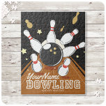 Puzzle Personalized Bowler Strike Bowling Lanes Ball Pins<br><div class="desc">Personalized Bowling Ball Lanes and Pins League Design - Featuring a Bowling Ball,  classic retro Lanes and Pins! - Customize with your Name and Custom Text!</div>