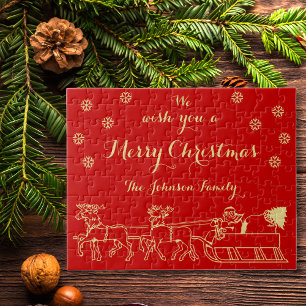 Puzzle Personalized Christmas Gift Family Game Red Gold