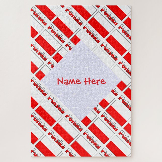 Puzzle Personalized Red Name Polska Flag Tiled (Vertical)