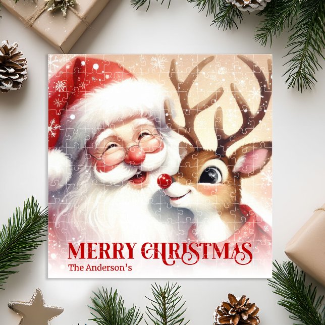 Puzzle Personalized Santa Rudolph Christmas Kids Gift   (Personalized Santa Rudolph Christmas Kids Gift Jigsaw Puzzle

)