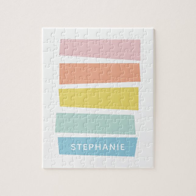Puzzle Personalized Simple Modern Pastel Shape Stripes (Vertical)