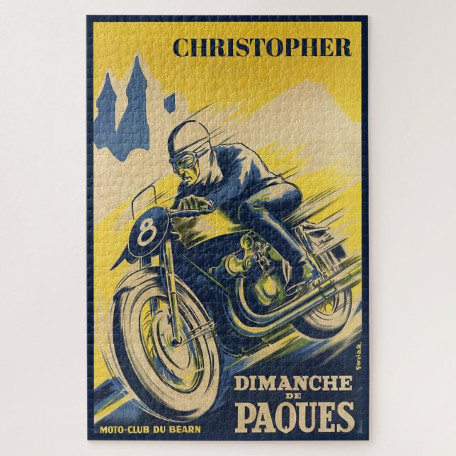 Puzzle Personalized Vintage Retro Motorcycle Racing Art (Vertical)