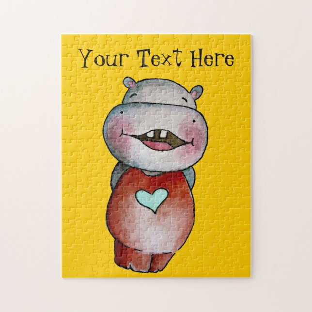 Puzzle personnalisable d'hippopotame drôle (Vertical)