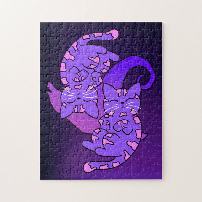 Puzzle Personnalisable Purple Gemini Retro Neon Kittens (Vertical)