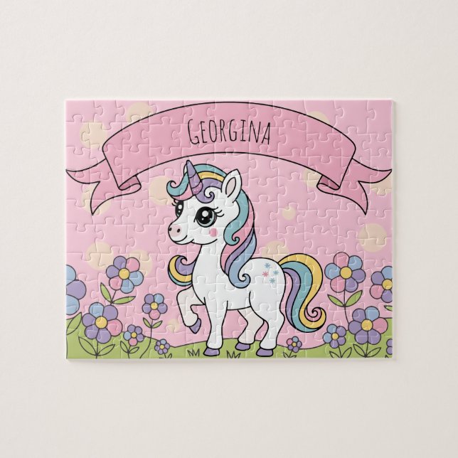 Puzzle Personnalisé Cute Girly Unicorn (Horizontal)