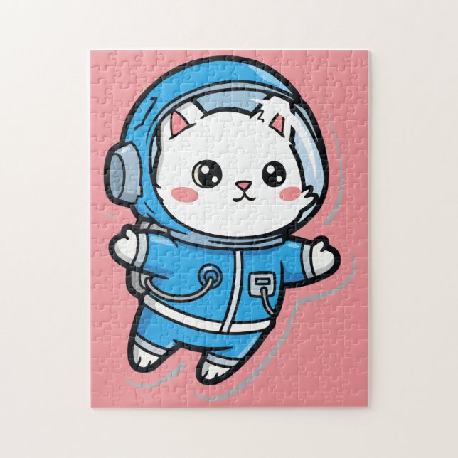 Puzzle personnalisé de chat astronaute mignon (Vertical)