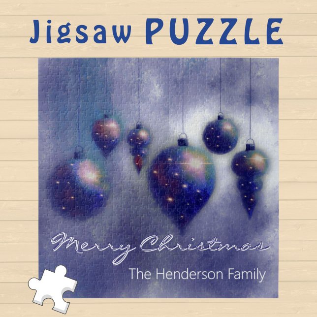 Puzzle Personnalisé Hanging Noël Baubles bleu foncé - (Créateur téléchargé)