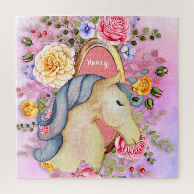 Puzzle personnalisé licorne Rose rose fille (Vertical)