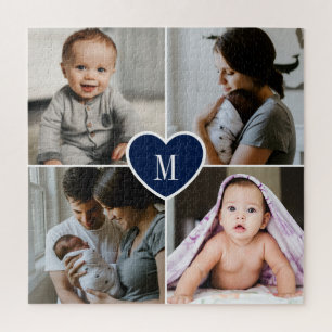 Puzzle Personnalisé Monogramme Famille Photo Collage Coeu