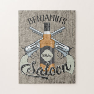 Puzzle Personnalisé NOM Cowboy Revolver Gun Whiskey Saloo