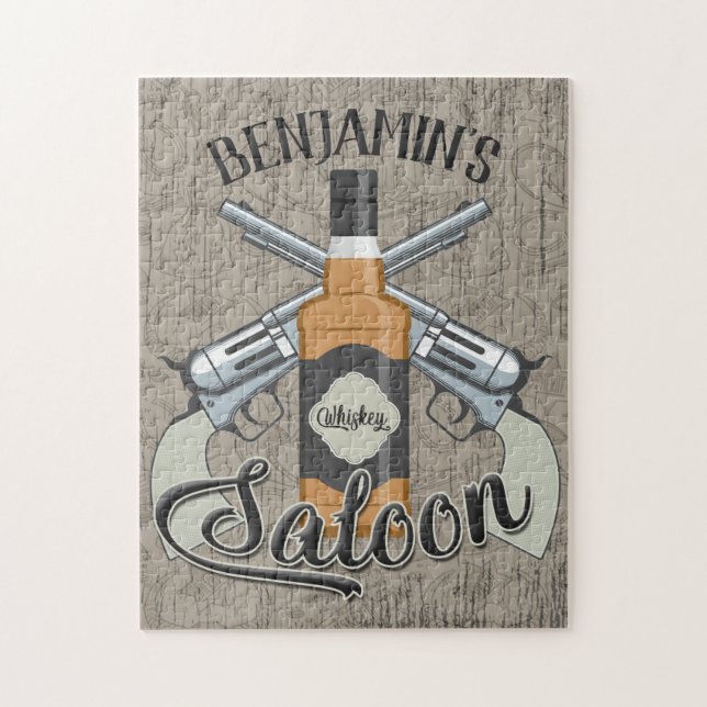 Puzzle Personnalisé NOM Cowboy Revolver Gun Whiskey Saloo (Vertical)