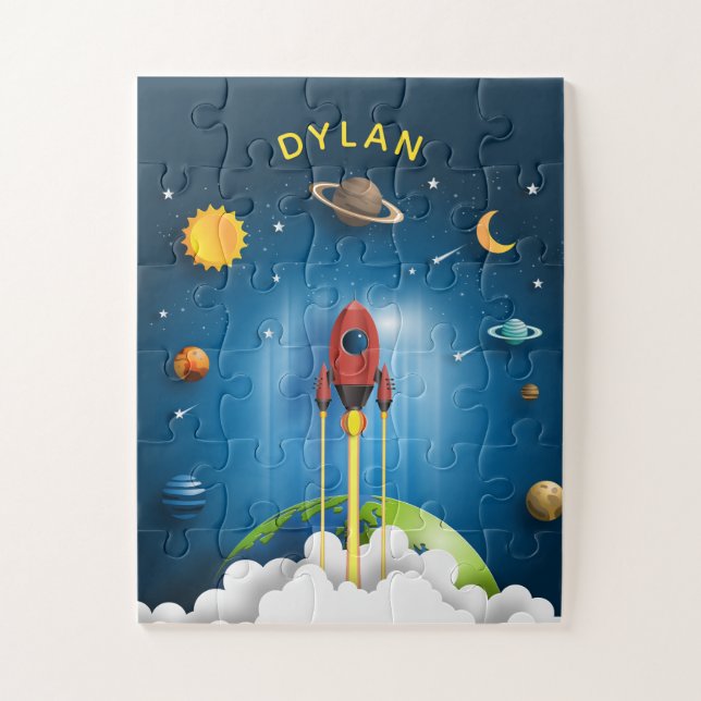 Puzzle personnalisé pour enfants de navire-fusée (Vertical)