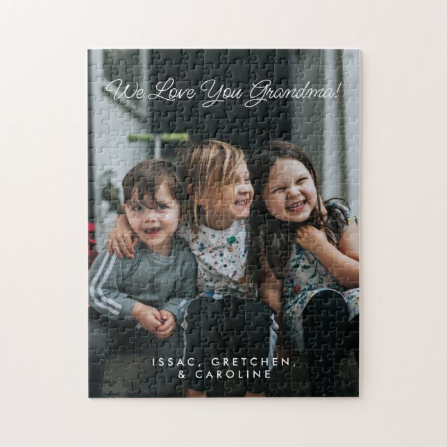 Puzzle Personnalisé We Love You Grandma Script photo (Vertical)