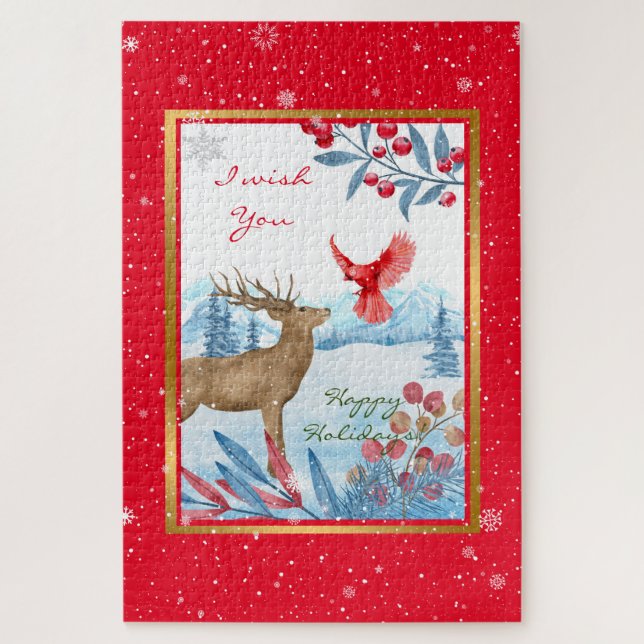 Puzzle Personnaliser cardinale et cerf (Vertical)