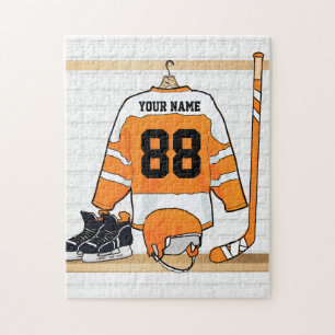 Puzzle Personnalized orange et blanc hockey Jersey