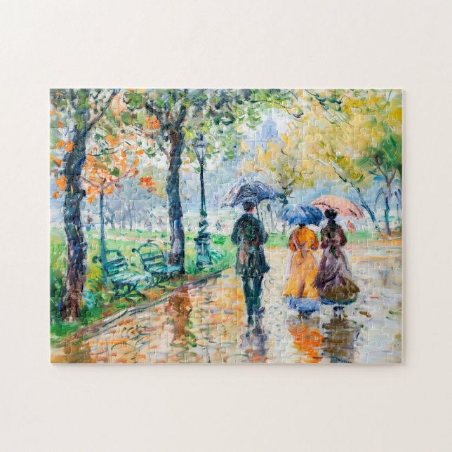 Puzzle Personnes avec des parapluies dans le parc (Horizontal)