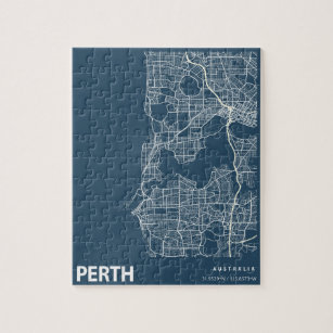 Puzzle Perth Australia Minimaliste City Map Line Art Blue
