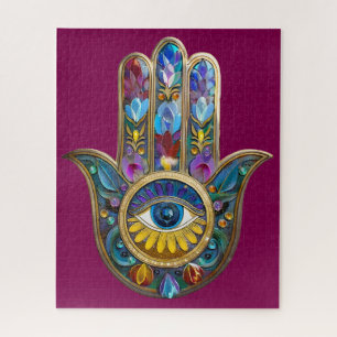Puzzle Pétales Colorés Feuilles Hamsa Saphir Troisième Œi