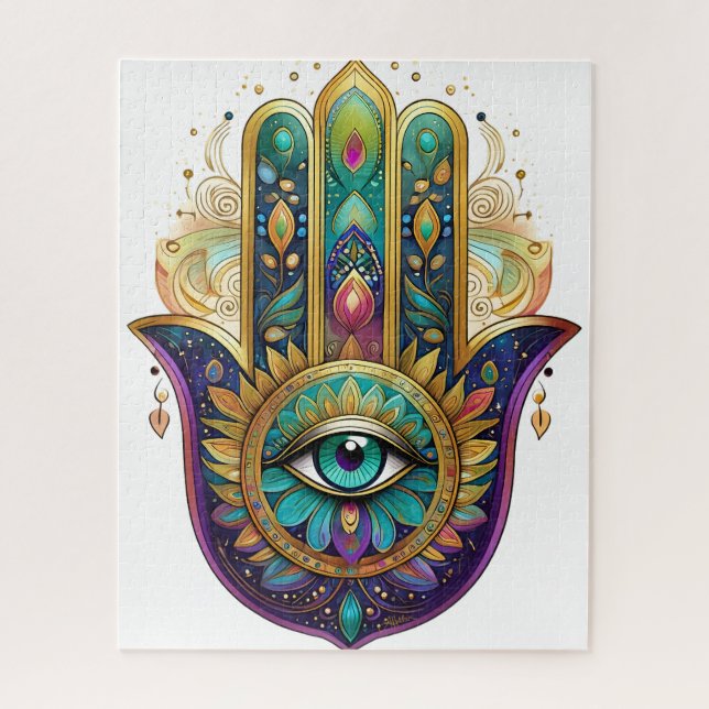 Puzzle Pétales violettes vert or Hamsa Turquoise Troisièm (Vertical)