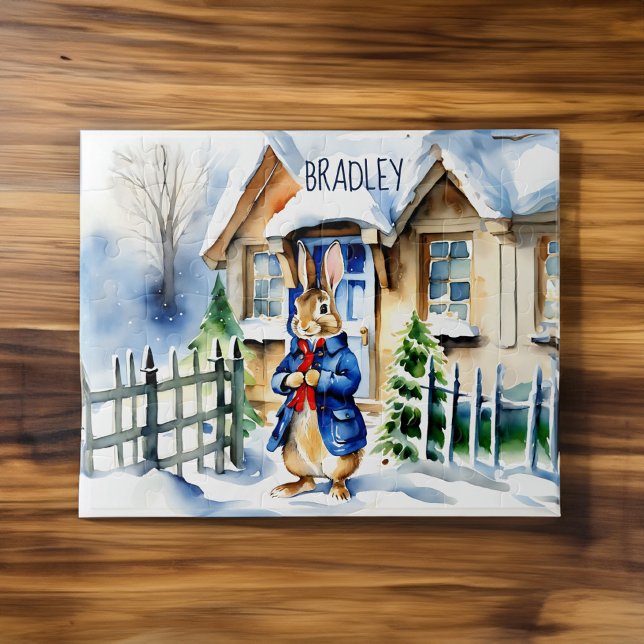 Puzzle Peter lapin hiver cadeaux de Noël nom personnalisé (Peter rabbit winter cottage scenery Christmas gifts for kids personalized name Jigsaw Puzzle)