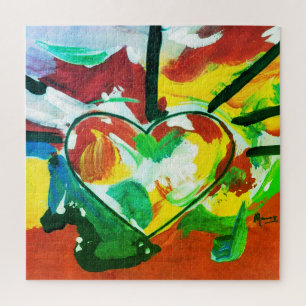 Puzzle Peter Max style coloré aquarelle Coeur Abstrait