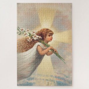 Puzzle Petit ange bébé tenant des lis