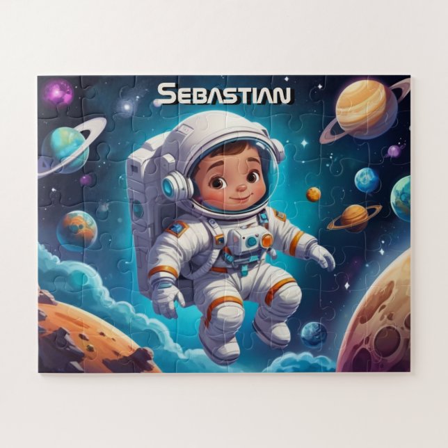 Puzzle Petit astronaute garçon dans le système solaire Pe (Horizontal)