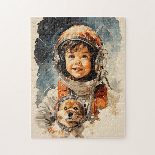 Puzzle Petit astronaute garçon et chien (Vertical)